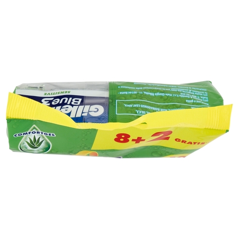 Gillette Rasoio Uomo Blue3 Sensitive Usa e Getta a 3 Lame, Confezione da 8 rasoi+2 Gratis = 10 Rasoi